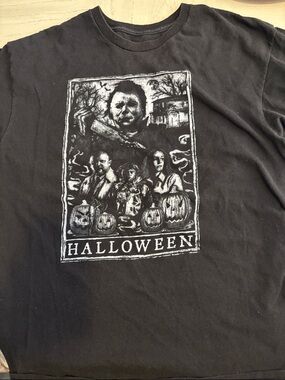 Halloween Movie Graphic Tee - Black with White Print